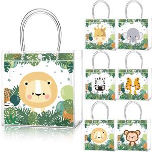 Aliceset 24 Pcs Safari Gift Bags with Handle Clear PVC Wild Animals Candy Treat Goodies Tote Bags for Summer Jungle Birthday Party Baby Shower Favor Supplies