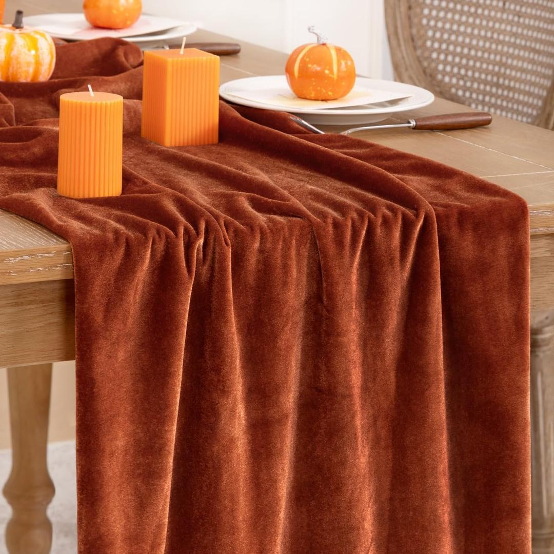 Velvet Table Runner Christmas Table Runner 20 x 120 Inch Luxurious Elegant Velvet Fabric Table Decorations for Xmas Dinner Holiday Wedding Bridal Baby Shower, Terracotta3 Pack