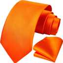 HISDERN Mens Solid Color Ties Formal Satin Necktie and Pocket Square Set Classic Wedding Business Tie & Handkerchief (Orange)