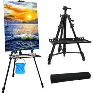 Artist Easel Stand Painting Stand Art Easel, 20" to 61" Art Easel for Painting Canvase & Displaying, Aluminum Adjustable Height Display Tripod with Portable Bag/Folding Keg/Apron.(Black)