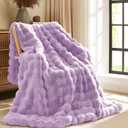 L'AGRATY Faux Fur Throw Blanket: 50" x 60" Luxury Soft Fluffy Rabbit Fur Blankets Twin for Couch Bed Sofa - Cozy Plush Bubble Blankets for Winter: Flannel Fleece Decorative Blanket(Purple)
