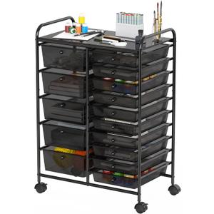Simple Houseware Utility Cart with 15 Drawers Rolling Storage Art Craft Organizer, Black