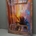 LyerArtork Window View of Hawaii Seascape Canvas Wall Art Tropical Palm Tree Picture Prints Sunset at Ocean Landscape Painting Nature Scenery Artwork for Bathroom Office Bedroom Decoration 24x36inch