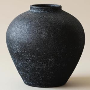 Handmade Large Rustic Ceramic Vase 10.6 inches Tall, Farmhouse Stone Decor, Big Black Round Vase Living Room Home Decor, Earthy Textured Large Vases for Centerpieces Console Table