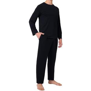 BAMBOO COOL Mens Pajama Set Bamboo Viscose Soft Pijamas Sets for Men Long Sleeve Full Length Pants Pjs Sleepwear with Pockets, XL
