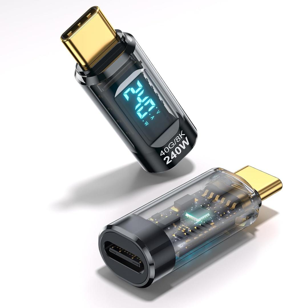 240W USB C Adapter Power Meter Tester (2 Pack) - Wattage, Voltage, Amperage LED Digital Display, Type C Male to Female Extension Connector for iPhone 15/16, MacBook, iPad & More USB-C Cables/Devices