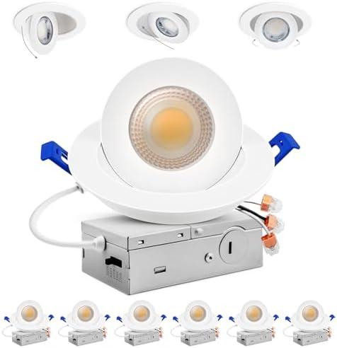 Adetu 4 inch 5CCT Gimbal Led Recessed Lights, 360°+90° Adjustable Directional Recessed Lighting, 2700K/3000K/3500K/4000K/5000K Dimmable Retrofit Eyeball Can Lights with Jbox, ETL(White, 6 Pack)