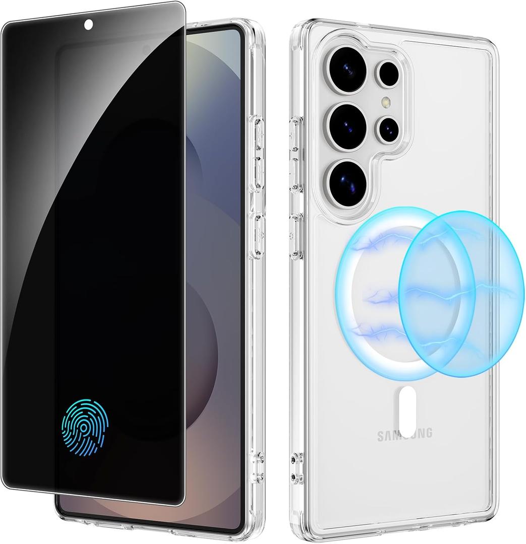 Ruky for Samsung Galaxy S25 Ultra case with Privacy Screen Protector, [Compatible with MagSafe] Transparent Shockproof Protective Phone Case Slim for Samsung S25 Ultra 6.9 inch, Clear