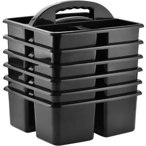 ALINK Plastic Classroom Caddy Organizer with Handle, 6-Pack 3 Compartments, Teacher Supply Storage Caddy for Classroom Organization, Table, Desk, Office, Craft Art for Kids - Black (Black)