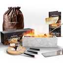 Chandelita Table Top Firepit Outdoor and Indoor w Roasting Sticks and Bag 15x3.7x4in of Concrete for You Home - Table Fire Pit Tabletop and Smore Maker - Portable Fire Pit
