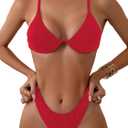 Fanuerg Women Underwire Triangle Bikini Spaghetti Strap Push Up Swimsuit Cheeky Two Piece Bathing Suit (X-Small, Red)