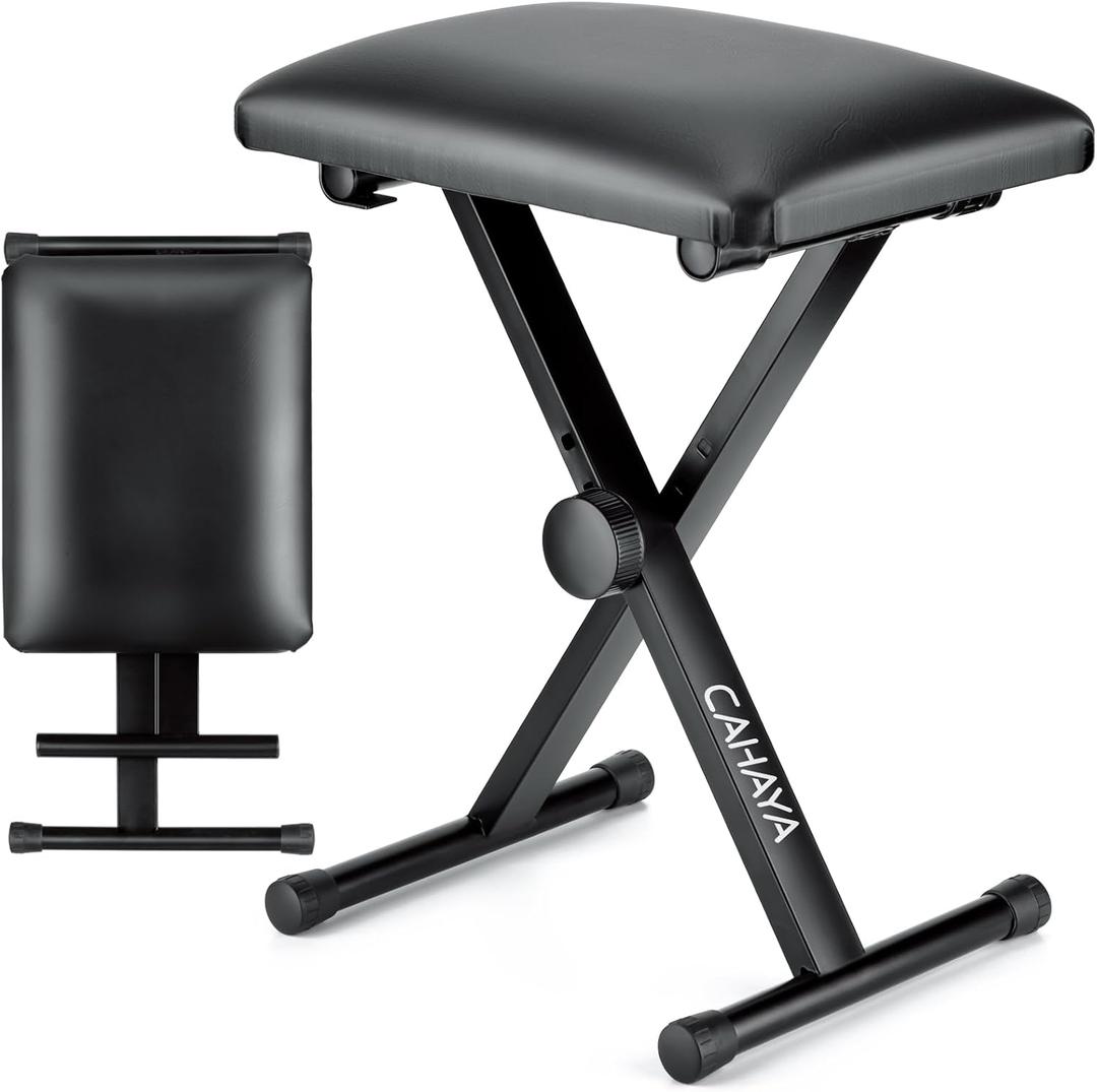 CAHAYA Keyboard Bench X-Style Height Adjustable 16.3-19.6in Padded Cushion Piano Stool Bench Keyboard Chair for Keyboards Piano CY0257, 11.4 inches x 20.8 inches x 16.3 inches