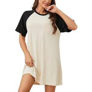 YYA Loose Nightgowns for Women Short Sleeve Sleepwear Comfy Sleep Shirt Scoopneck Nightshirt with Pocket Apricot S