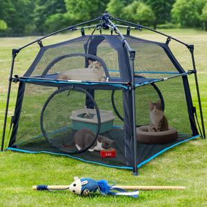 Extra Large Catio Outdoor Cat Enclosure, 2-Tier Foldable Cat Tent with 3 Doors for Patio, Balcony, Indoor & Camping, Weatherproof Sunproof Cat Playpen with Carry Bag IncludedPatented