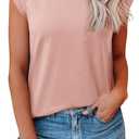 Tankaneo Womens Cap Sleeve Tank Tops Summer Casual Crew Neck Cotton T-Shirts Loose Fit Basic Tee Shirts (L)