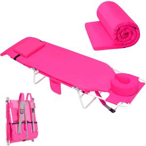 3 in 1 Women Comfort Backpack Beach Tanning Lounge Chair with Cushion Face Hole Softer Padded Adjustable Washable, Layout Sun Chair for Adults Outside Reading Sunbathing Poolside, 6 Position, Pink, 71.2 inches x 21.3 inches x 14.1 inches