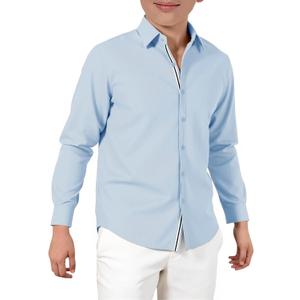 Haloumoning Boys Long Sleeve Dress Shirts Kids Solid Casual Button Down Uniform Shirts 5-14 Years (11-12 Years, Sky Blue)