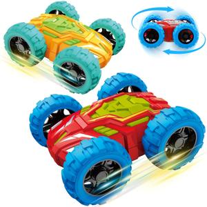 Toddlers Car Toys for 1-3, Toys Cars for Ages 2-4, Double-Sided Monster Truck Toys, Stunt Push and Go Friction Cars, 3 Year Old Boy Toys, Toy Cars for 2 3 4 5 6 Year Old Boy Christmas Birthday Gift (Medium, Yellow and Red)