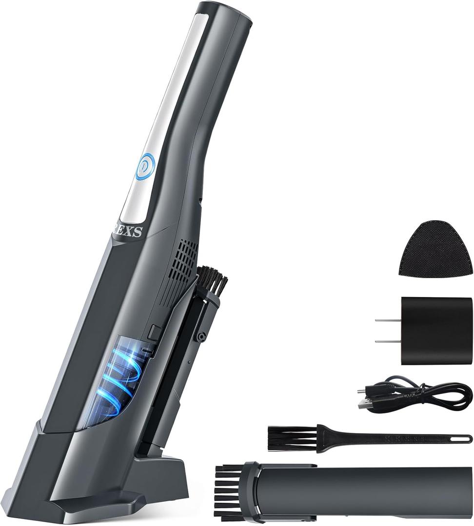 XREXS Handheld Vacuum Cordless, Car Vacuum Cleaner High Power, 12000Pa Strong Suction Rechargeable Hand Held Vacuum, Portable Lightweight Wireless Vacuum Cleaner for Home, Office, Pet Hair Cleaning
