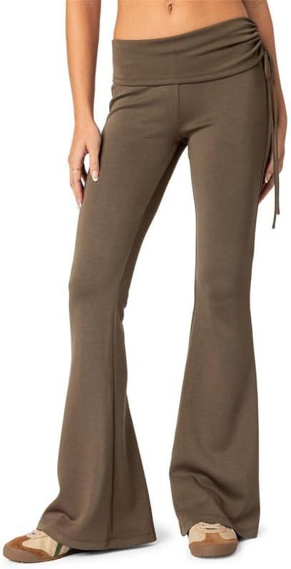 SVALIY Womens Flare Leggings Yoga Pants Women Fold Over Bootcut Lounge Workout Pant Brown XS 32"