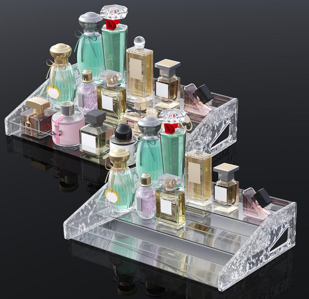 2 Pack Perfume Organizer- 3 Tier Cologne Stand Clear Plastic Cologne Organizer for Men/Women Fragrance, Lotion, Skincare Display Holder Shelf(Clear)