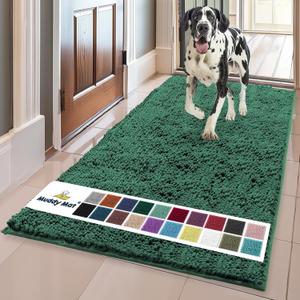 Muddy Mat Shown on TV  Super Absorbent Microfiber Dog Door Mat for Muddy Paws, Non-Slip Washable Pet Rug, Quick Dry Chenille Entryway Carpet, Machine Washable Indoor Outdoor mat, Dark Green 59"x35"