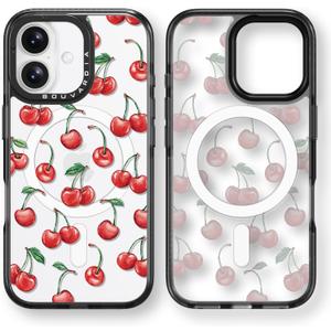 Bouvardia for iPhone 16 Case, Magnetic Shockproof Protective Phone Case & Cherry Polka Dots Design & Compatible with Magsafe, Aesthetic Cute Girly Cover for Women and Girl