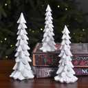 Christmas Tree Figurines Set of 3, Resin Tabletop Christmas Tree Decor, Elegant Xmas Tabletop Centerpieces for Tables Desk Shelf Mantel Holiday Indoor Decorations (White)