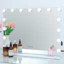 Hollywood Vanity Makeup Mirror with Lights 15 DIMMABLE lED Bulbs 3 Color Lighting Modes Lighted Makeup Mirror with USB Port Make up Mirror with Touch Control Tabletop or Wall-Mounted White