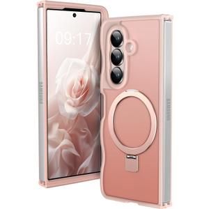 [Magnetic Stand & Wave Frame] Case for Samsung Galaxy Z Fold 7 [Fit for MagSafe] [Military Drop Protective] Not Yellowing Translucent Z Fold 7 Phone Ring Cover for Women Men 8" Pink