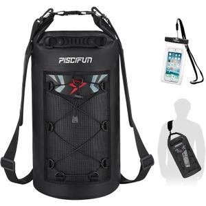 Piscifun Dry Bag, Waterproof Floating Backpack 10L/20L/30L/40L with Waterproof Phone Case for Boating, Kayaking, Fishing (Black)
