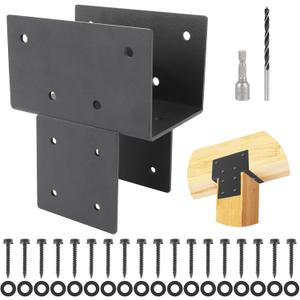4x4 (Actual 3.55"x3.55") Post Caps Tie Bracket,2PCS Heavy Duty Galvanized Steels Pergola Connector Brackets for Wood Posts,Black Post Anchor Inside Mount Bracket (4"x4"(Actual Size 3.5"x3.5"))