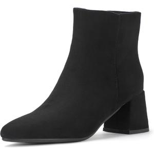 IDIFU IN2 Ankle Boots for Women Low Short Chunky Block Heel Boot Fall Pointed Toe Dress Booties Ladies Comfortable Cute Fashion Boots (8, New Black Suede)