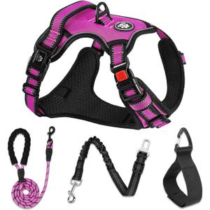 NESTROAD No Pull Dog Harness,Adjustable Oxford Dog Vest Harness with Leash,Reflective No-Choke Pet Harness with Easy Control Soft Handle for Large Dogs(X-Large,Fuchsia Pink) (XLneck 17-25" chest 21-35")