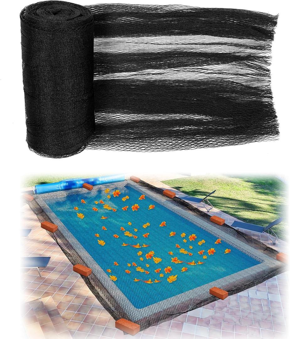Therwen 23 x 42.5 ft Leaf Net Cover for Inground Pools Rectangle Mesh Keeps Leaves Out Applies to 7 x 13 M Pool for Winter Autumn Summer Cover Resistance Cold and UV, Easy to Install, Black