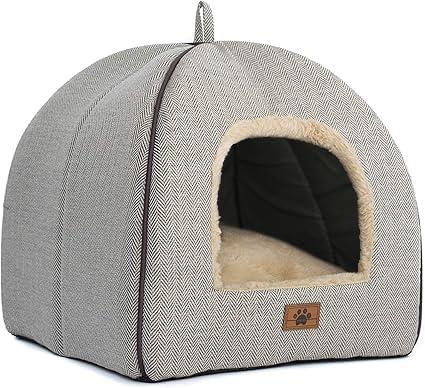 Cat Bed for Indoor Cats - Cat Cave Beds Cat House Cat Tent with Removable Washable Cushioned Pillow, Soft Kitten beds,Cat Beds & Furniture, for Small and Medium Pet Bed (M(15 x 15 x 15 Inch), Beige)