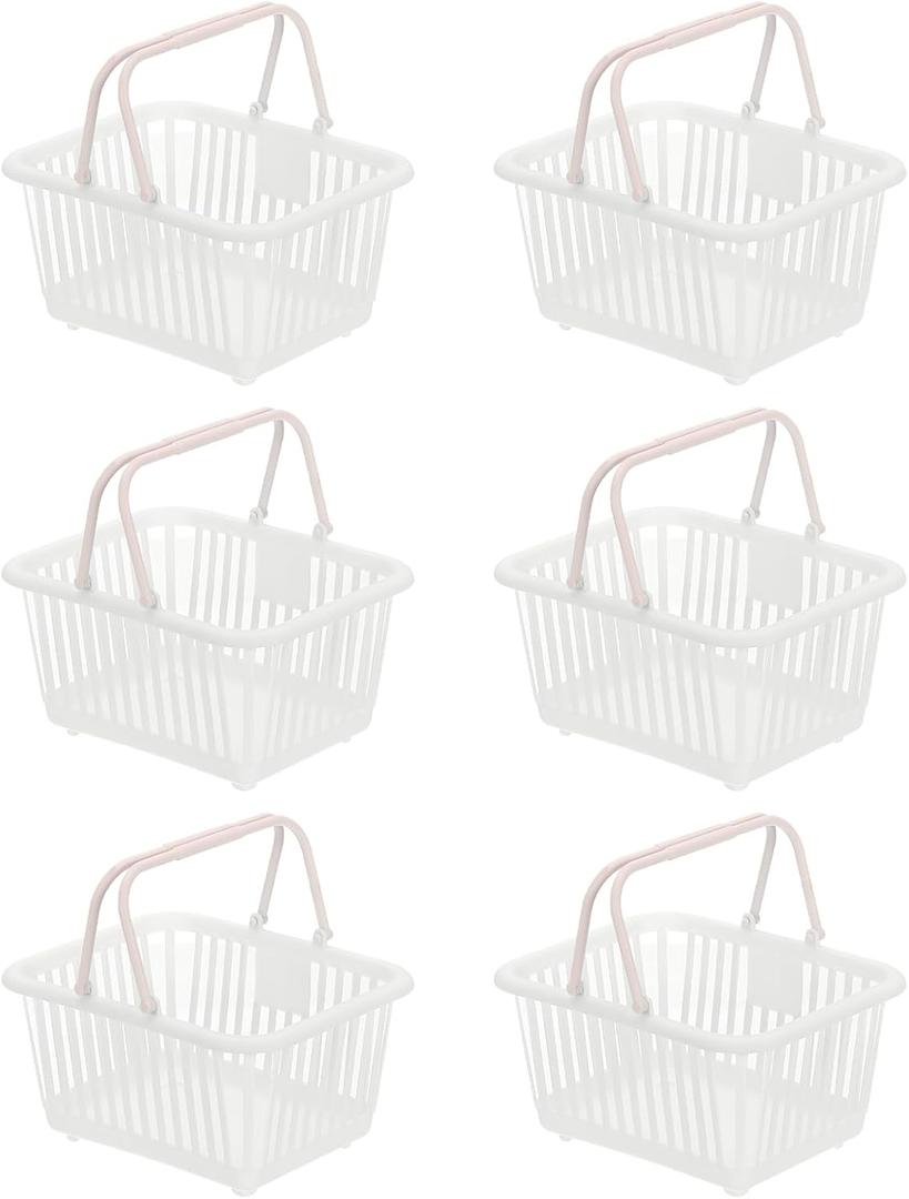 PATIKIL 6PCS Mini Shopping Basket, Small Plastic Basket Mini Storage Basket Grocery Tiny with Handles Organizer Filtered Water for Organizing Toys Eggs Fruits Snacks,White