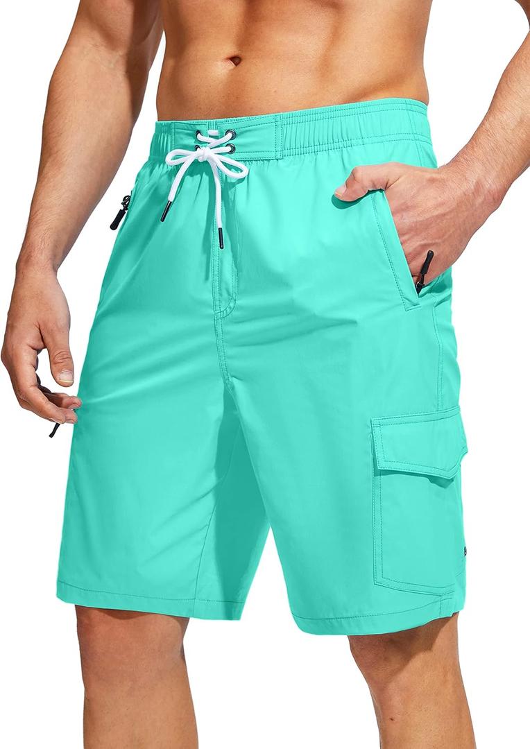 Kayrth Men's Swim Trunks Quick Dry Board Shorts with 5 Pockets Swimsuit Swimwear for Men - No Mesh Liner (Green, L)