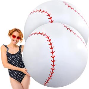 Meooeck 2 Pcs 40 Inch Giant Inflatable Baseball Large Beach Inflatable Sports Balls White Baseball Pool Games Toys for Outdoor Activity Sports Themed Party Favors Decorations