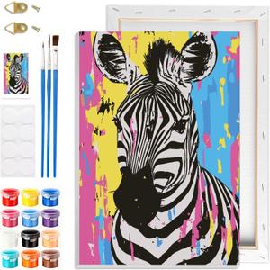 GHHKUD Zebra Paint by Numbers with Frame for Adults Beginners, DIY Animals Paint by Numbers for Age 6-12, Art on Canvas Gifts Home Wall Decor 8x12in