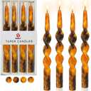 Print Candlesticks Floral Taper Candles - 4pcs Flame Handmade Twisted Candlestick 10 Inch Long Candle Sticks Swirl Tapered Candles for Home Holiday Wedding Dinner (1D4T-FLM)