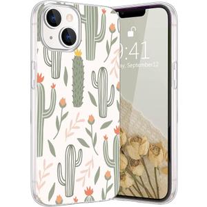 Compatible with iPhone 14 - Beautiful Flowers Cactus Printed Shockproof Protective Case With Unique Design for Women Girls TPU Cover