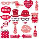 JIEFULL Valentines Day Photo Booth Props, 20 Pcs Valentine's Day Romantic Decorations Selfie Photography Props with Wooden Sticks for Wedding DIY Funny Photoshoot Party Supplies