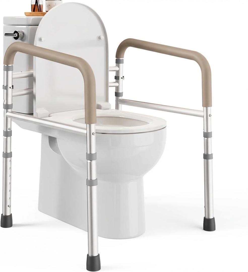 PELEGON Toilet Safety Rails (350 lb) - Adjustable Toilet Safety Frame & Rails, Toilet Safety Rail for Elderly Adults, Toilet Handles for Seniors, Toilet Bars for Elderly, Disabled & Handicap - Beige