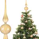 Gejoy Mercury Glass Finial Christmas Tree Topper 12 Inches Vintage Spherical Xmas Tree Topper Mid Century Christmas Ornament for Home Xmas Holiday Party Decorations (Amber)