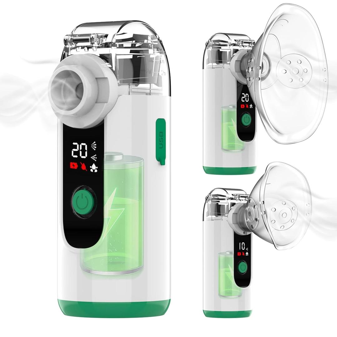 Hand-held Nebulizer for Respiratory System, Portable Nebulizer with Self-Clean Mode, Rechargeable Nebulizer for Home Office Travel (Turquoise)