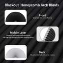 Arch Window Shade Blackout Cellular Shades Half Moon Circle No Drill Blinds, 72"W x 36"H