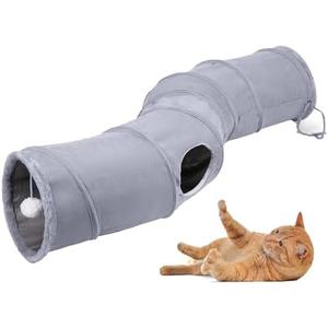 TiLanmiy S-Shape Collapsible Cat Play Tube Toys with Plush Ball, Indoor Play Tunnel for Puppy, Kitty, Kitten, Rabbit