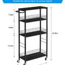 YBING Slim Storage Cart Kitchen Rolling Utility Cart on Wheels 4 Tier Mobile Narrow Cart with Wood and Metal Handle Slide Out Storage Shelving Unit Cart for Kitchen Living Room Small Places Black