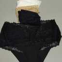 SHARICCA Women Seamless High Waist Underwear Sexy Floral Lace Thong Soft Comfortable Panties Pack (Medium, 2black 2white 1skin)